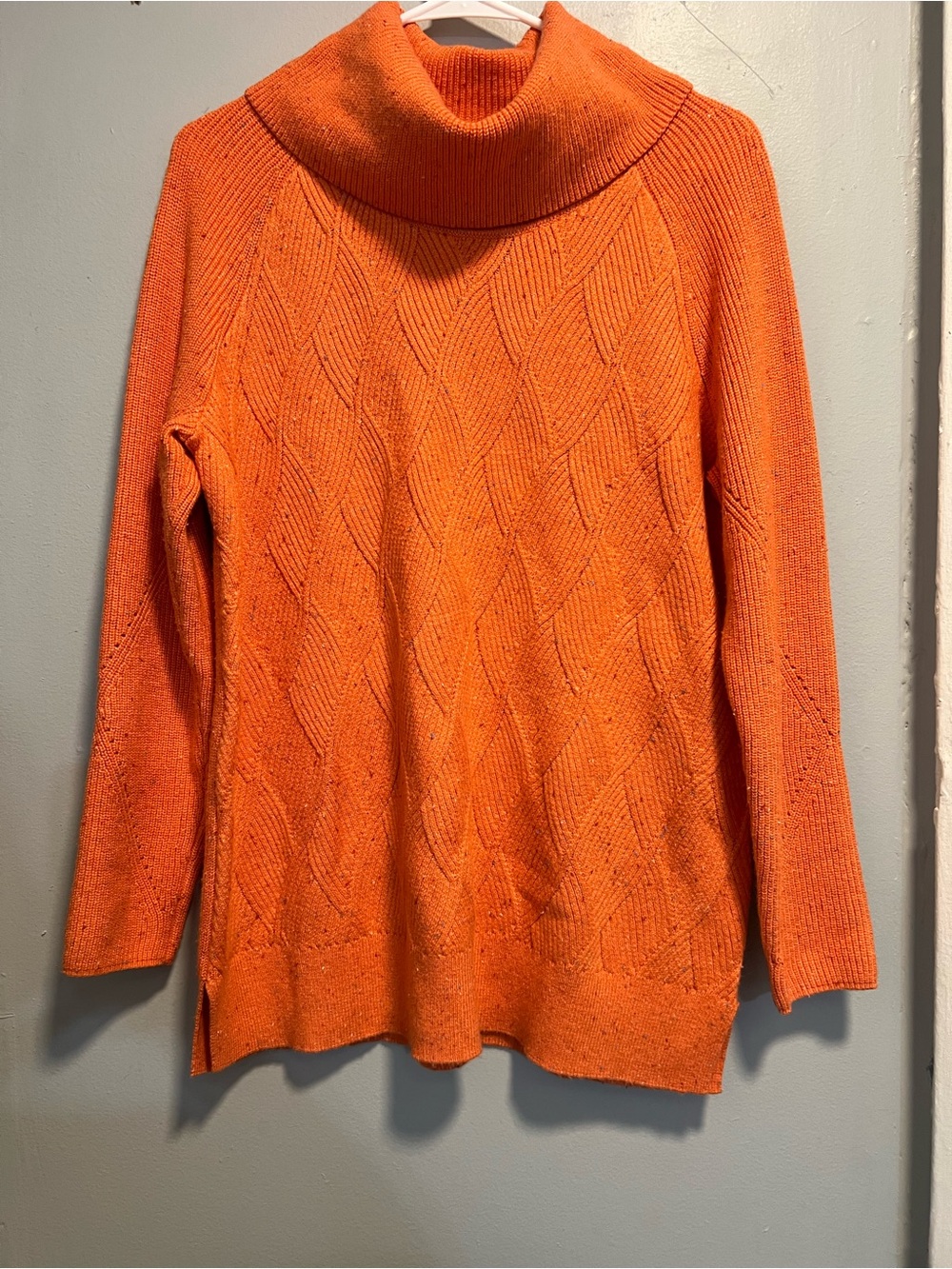 Talbots Cowl Turtleneck Sweater Orange Speckle Chunky Knit Textured Petite Large